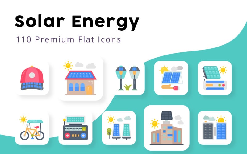 Iconos planos únicos de energía solar