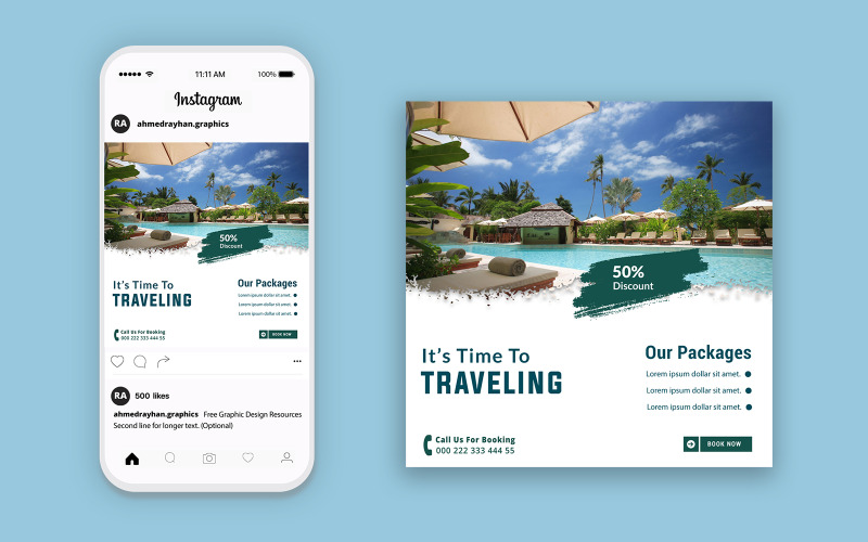 Reisbureau advertentie social media post design volume 05