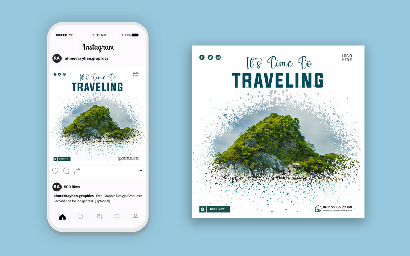 Volume de design de postagem de mídia social de anúncio de agência de viagens 06
