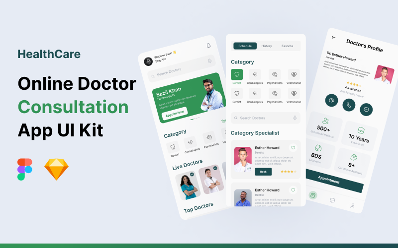 Egészségügy – Doctors Consultation App UI Kit