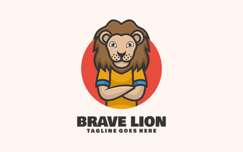 Logotipo de dibujos animados de la mascota del león valiente