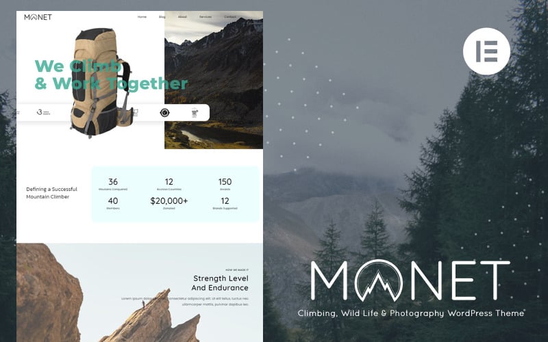 Monet - Tema de WordPress para escalada, vida salvaje y fotografía