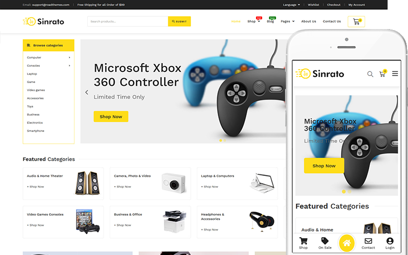Sinrato - цифровая тема WooCommerce для магазина электроники