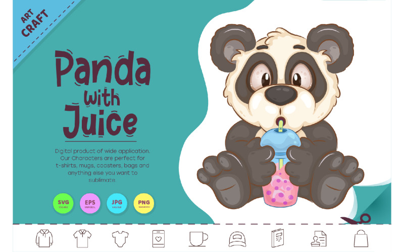 Suyu ile Karikatür Panda. Klipart.