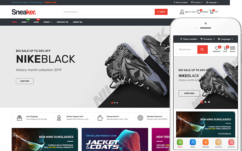 运动鞋 - 鞋子主题，运动鞋商店 WooCommerce 主题