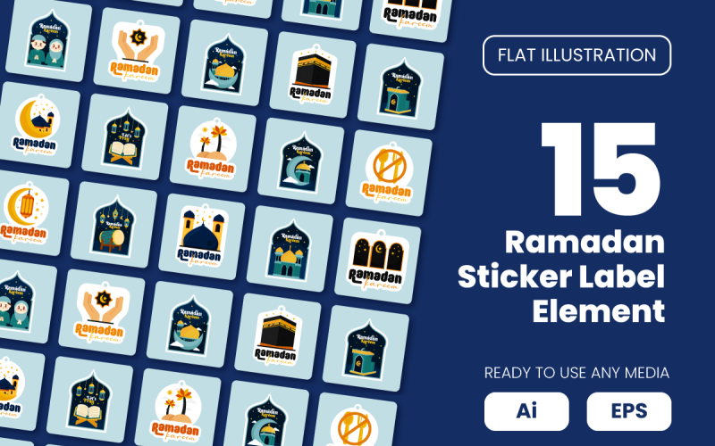 Collection of Ramadan Sticker Label Element in Flat Illustration