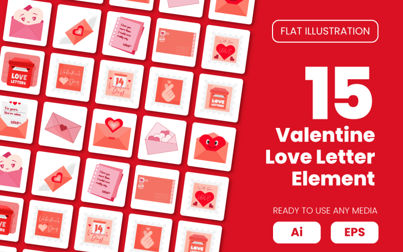 Collection of Valentine Love Letter Element in Flat Illustration