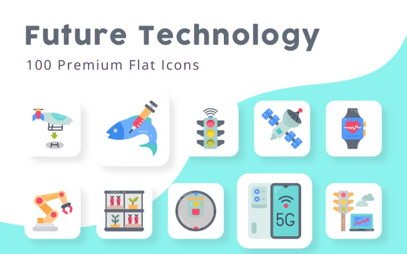 Iconos planos de tecnología futura