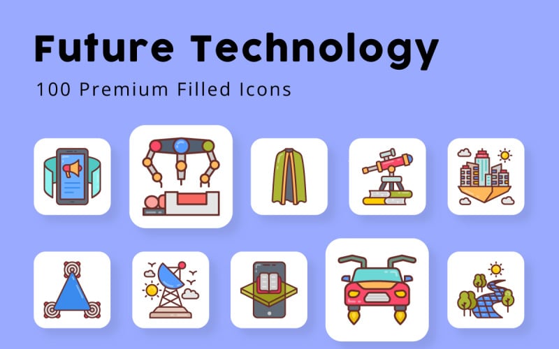 Jövő technológiával töltött ikonok