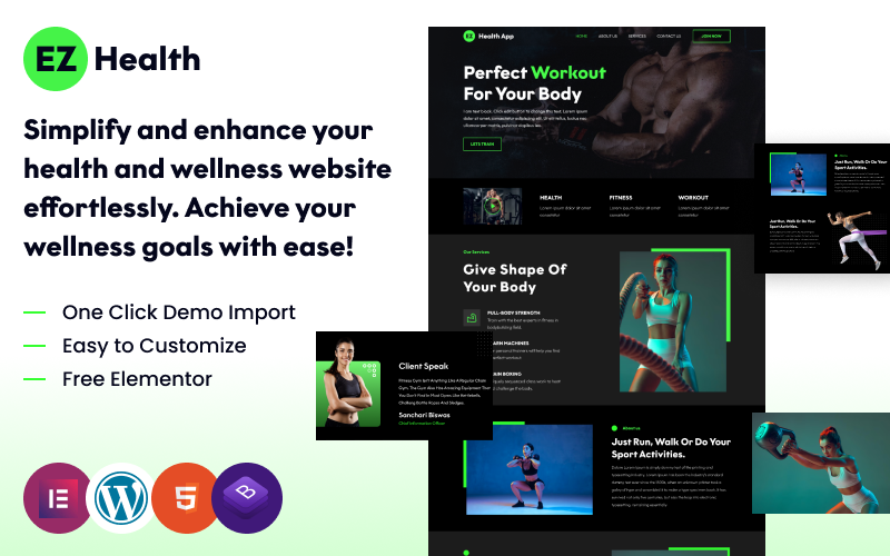 EZ Health - Le thème WordPress réactif ultime pour votre site Web de bien-être, propulsé par Elementor !