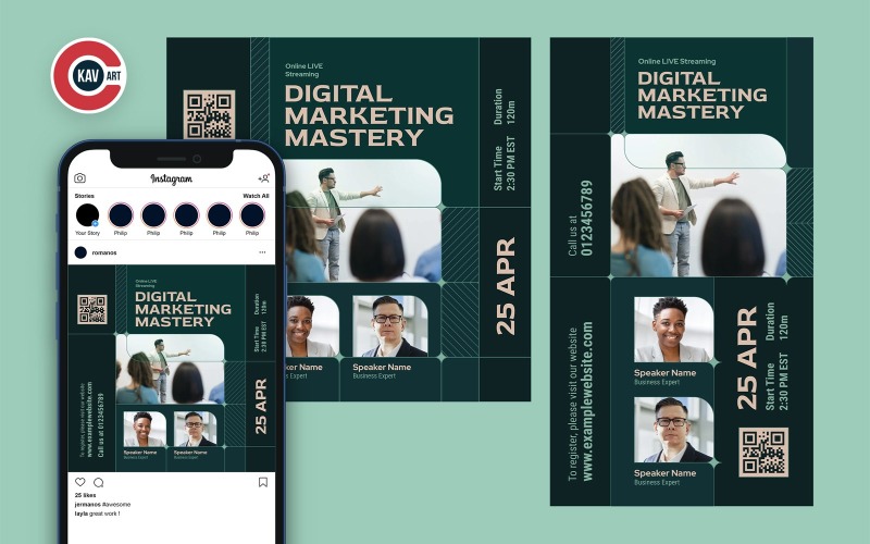 Digitální marketing online workshop sociální média šablona návrhu vektorového banneru - 00020