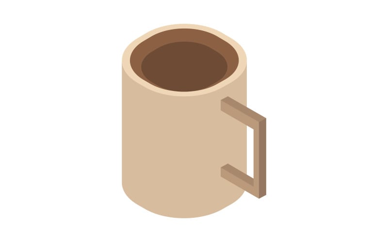 Isometric coffee cup illustrated and vectorized colored one on white background