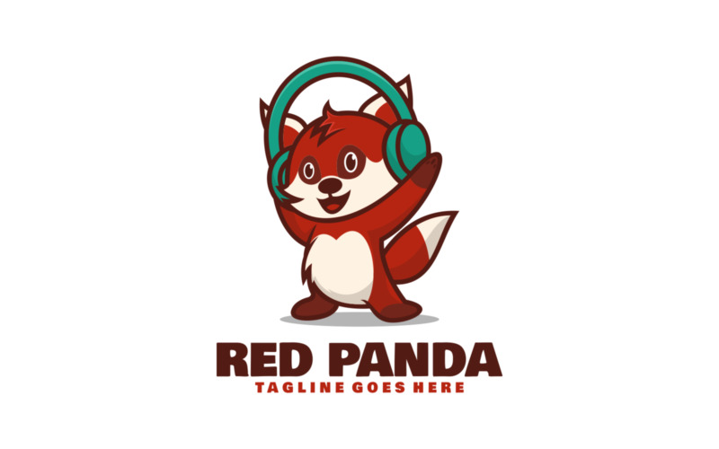 Logotipo de desenho animado do mascote Panda Vermelho 1
