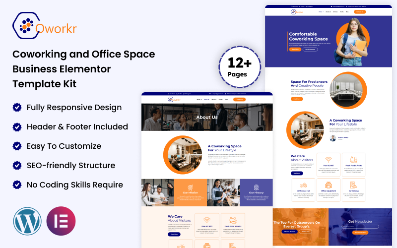 Coworkr - Ortak çalışma ve Ofis Alanı İşletme Elementor Şablon Seti