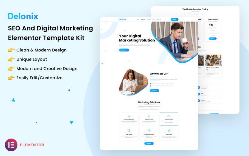Delonix – комплект шаблонів для SEO та цифрового маркетингу Elementor