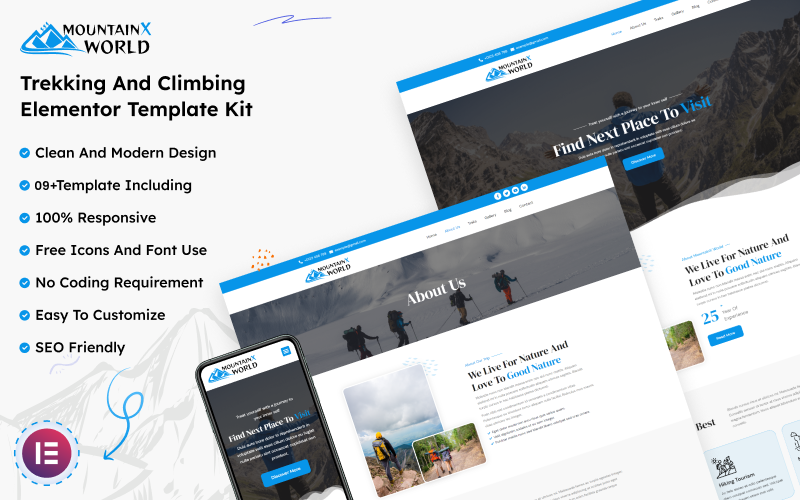 MountainX World - набір шаблонів Trakking and Climbing Elementor