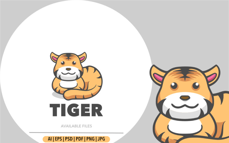 Modèle de logo de mascotte de tigre mignon
