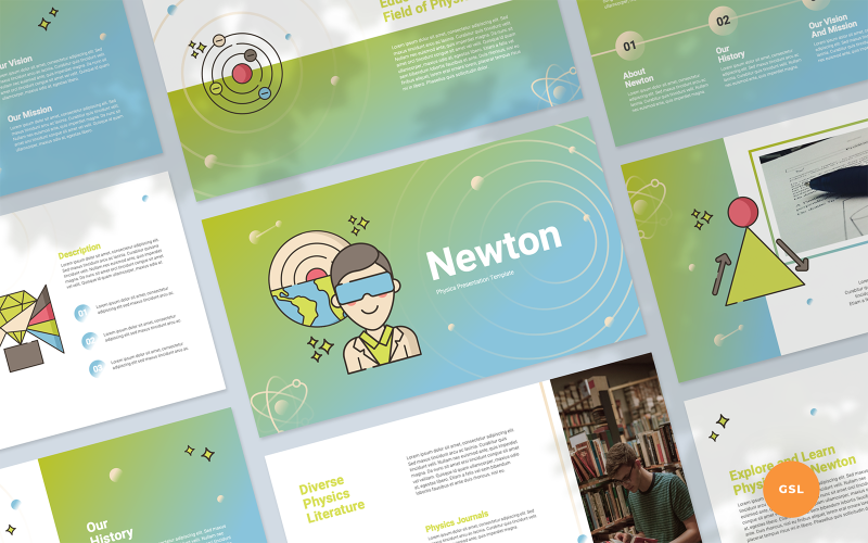 Newton — prezentacja fizyki Szablon Google Slides