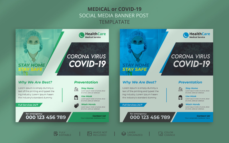 Orvosi vagy Covid-19 közösségi média poszttervező sablonok