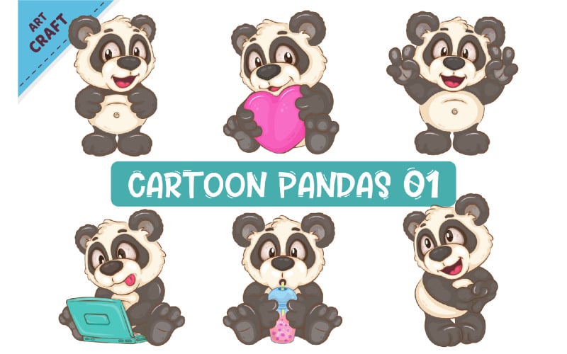Satz Cartoon-Pandas 01. Clipart.