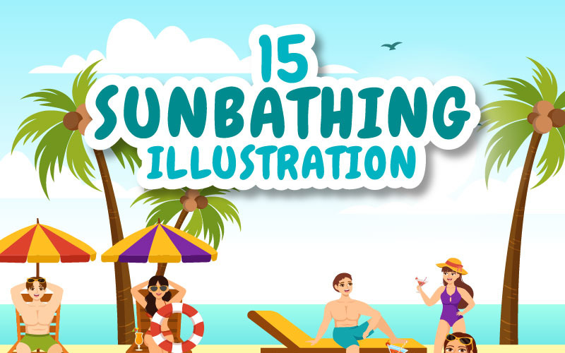 15 прийняття сонячних ванн Векторні ілюстрації