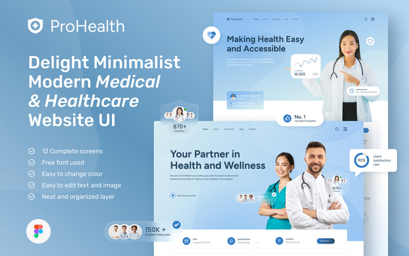 ProHealth – Delight Blue Minimalistisches, modernes Website-Design für Medizin und Gesundheitswesen