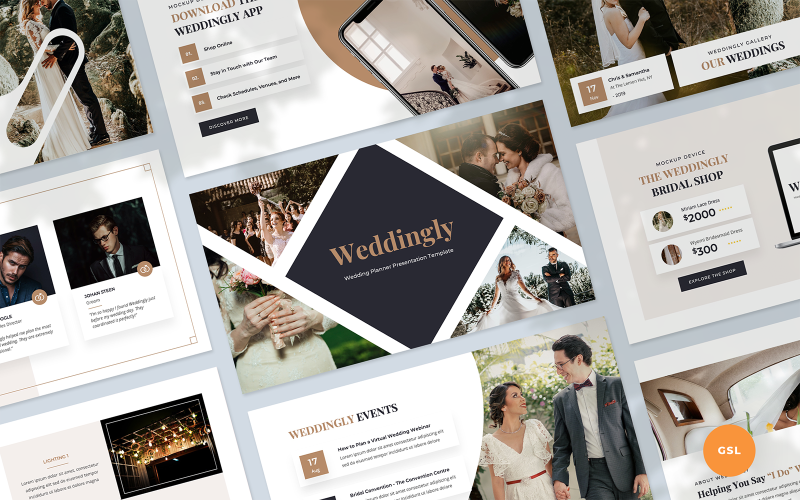Weddingly - Prezentace svatebního plánovače Prezentace Google šablona