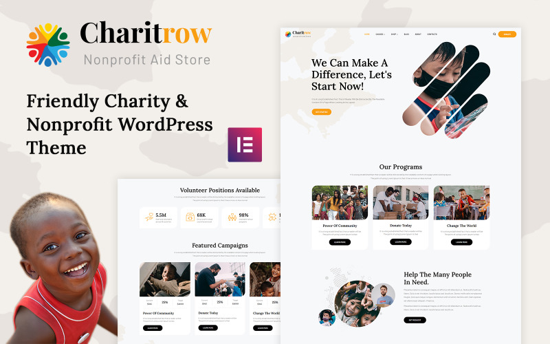 Charitrow - Tema WordPress de caridade, sem fins lucrativos e doação