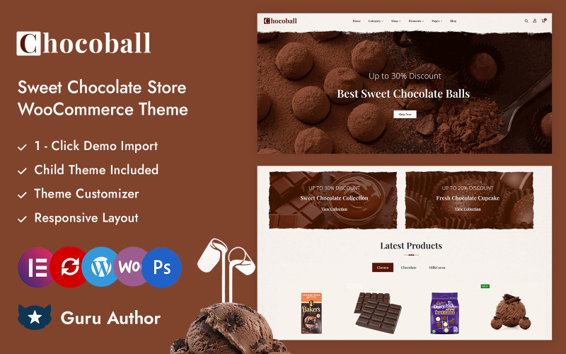 Chocoball - Tienda de chocolates, pasteles y panadería Elementor WooCommerce Responsive Theme