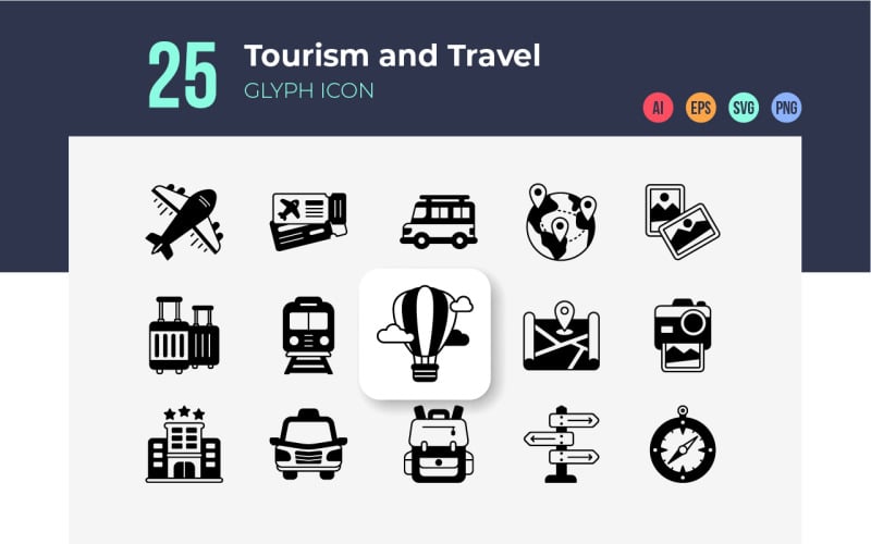 Estilo de glifo de ícones de turismo e viagens