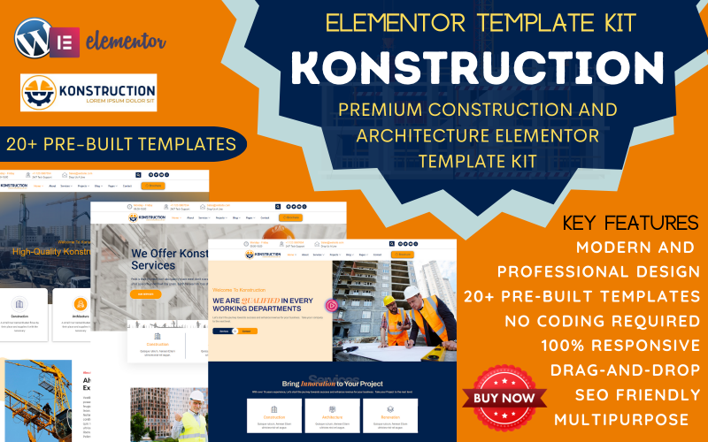 Konstruction - Bouw- en architectuurbedrijf en Elementor-sjabloonkit voor bouwdiensten