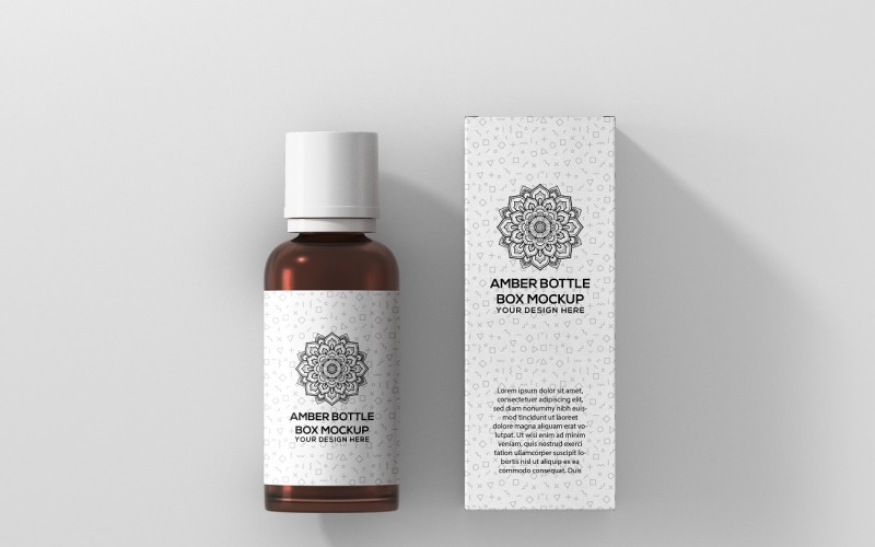 Bottiglia d'ambra - Bottiglia d'ambra con scatola Mockup 5