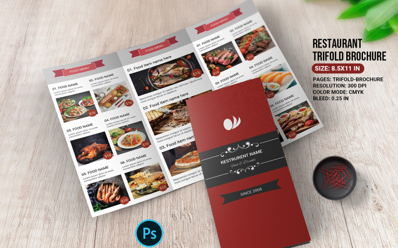 Restaurant Food Menu Trifold Brochure