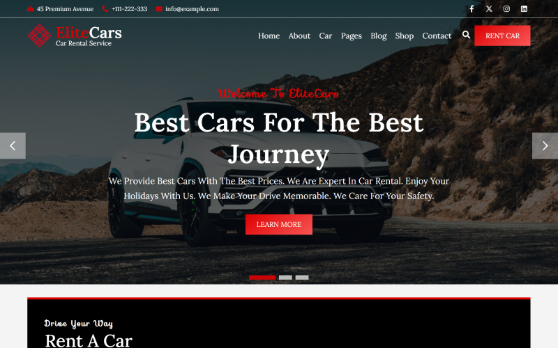 EliteCars - 汽车租赁 React 网站模板