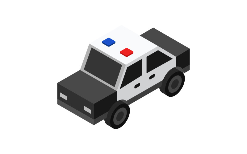 Beyaz bir arka plan üzerinde vektör olarak resimli ve renkli polis arabası