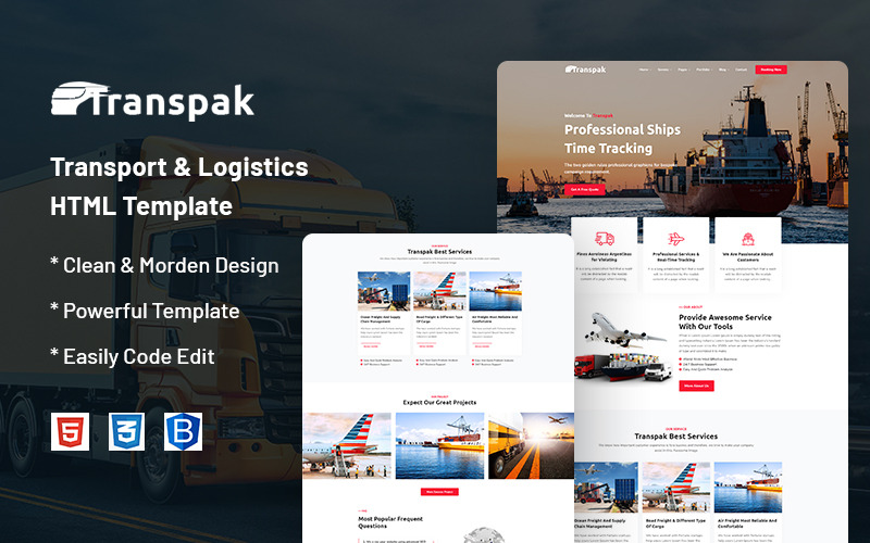 Transpak – šablona webu pro dopravu a logistiku