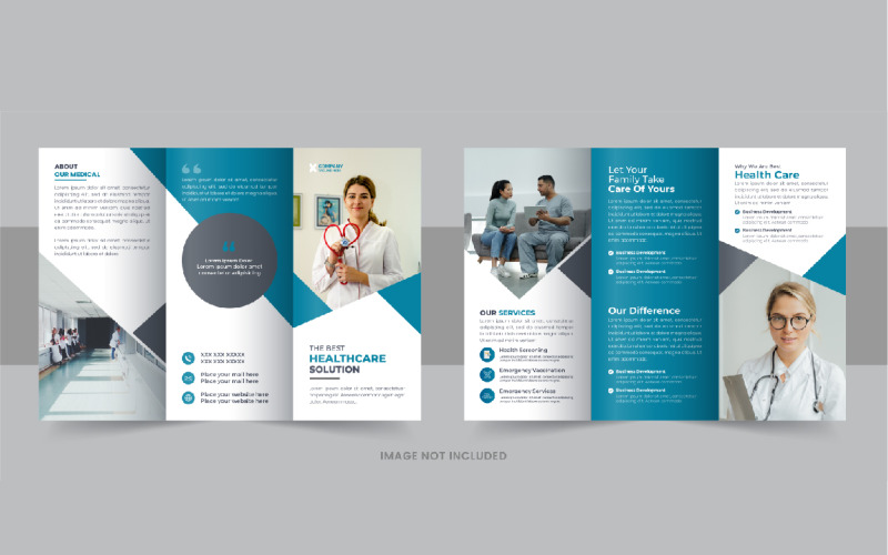 Driebladige brochure voor de gezondheidszorg of het medisch centrum