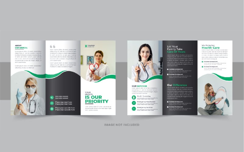 Gezondheidszorg of medisch centrum driebladige brochure sjabloon