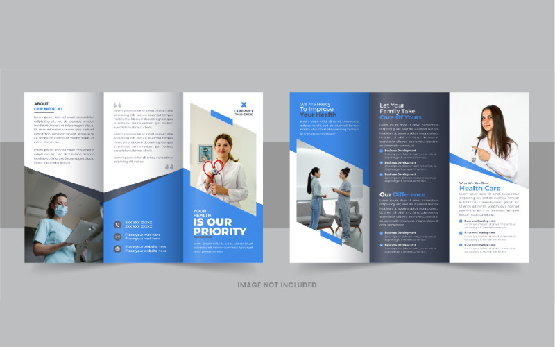 Kreatywny projekt potrójnej broszury dotyczącej opieki zdrowotnej lub centrum medycznego