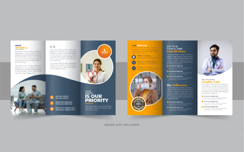 Охорона здоров'я або медичний центр потрійна брошура дизайн-макет