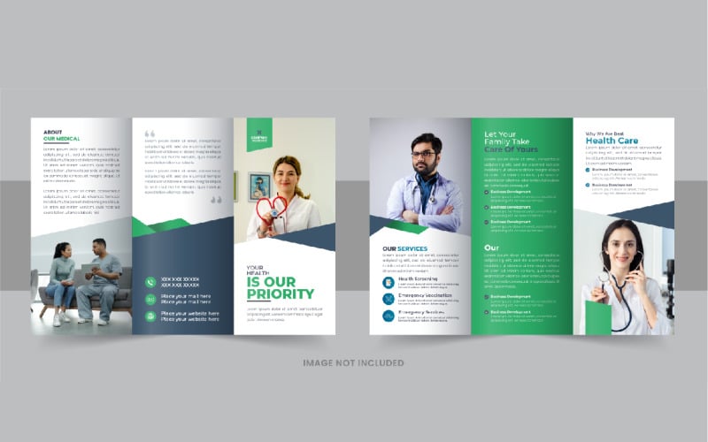 Sjukvård eller vårdcentral trifold broschyr layout
