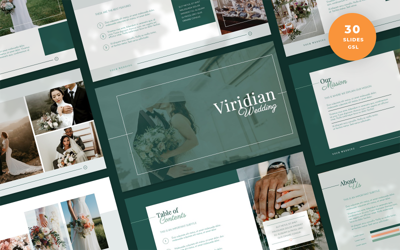 Viridian - 婚礼演示谷歌幻灯片模板