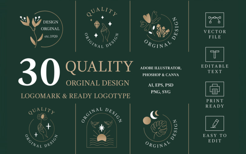 30 hoogwaardige originele ontwerpklare logo's