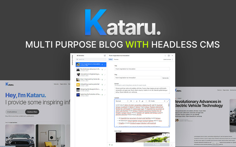 Kataru – багатоцільова тема блогу – Sanity CMS + NextJS + Tailwind CSS