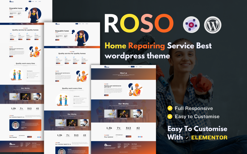 Wysokiej jakości usługa naprawy domu Roso - Motyw Wordpress