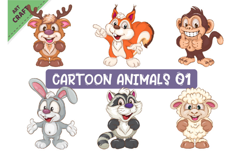 Conjunto de animales de dibujos animados 01. Clipart.