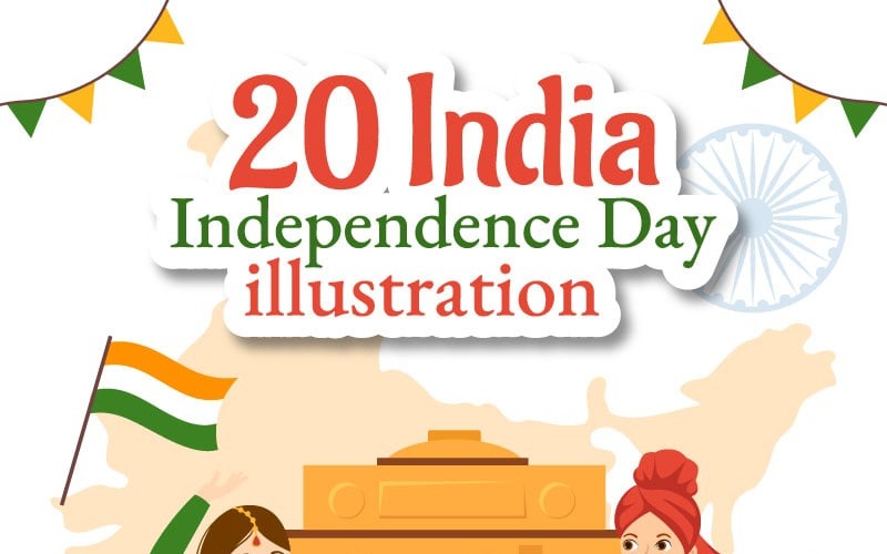 20 Feliz Dia da Independência Índia Ilustração