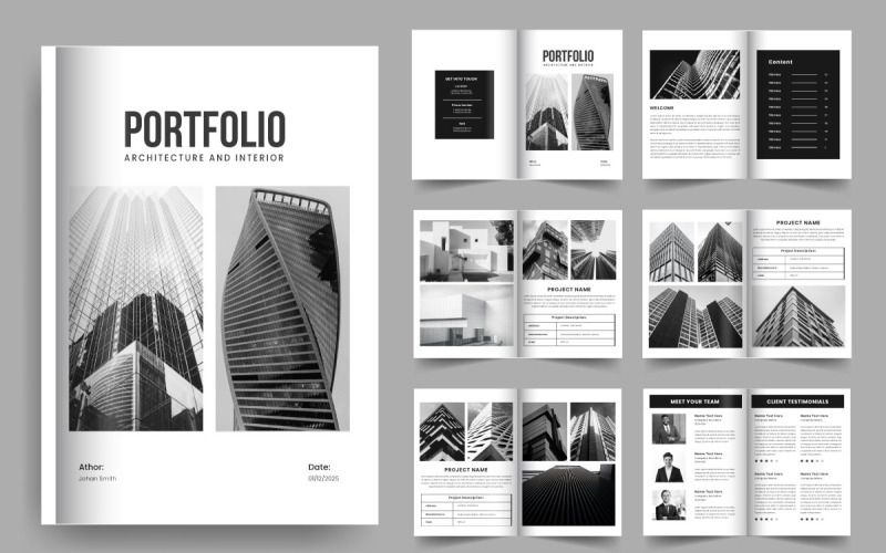 Architettura e design di portfolio di interni modello di portfolio di brochure di dimensioni standard a4