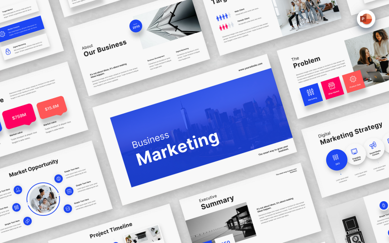 Azul - Modelo de PowerPoint de Marketing Empresarial