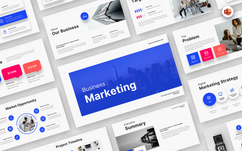 Azul - Plantilla de PowerPoint para marketing empresarial